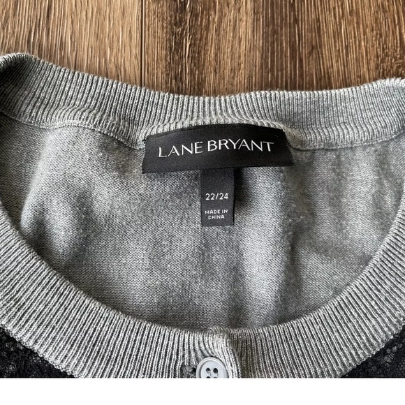 Lane Bryant Gray Button Cardigan Sweater Size 22/24, Black Lace Accent - Picture 6 of 8